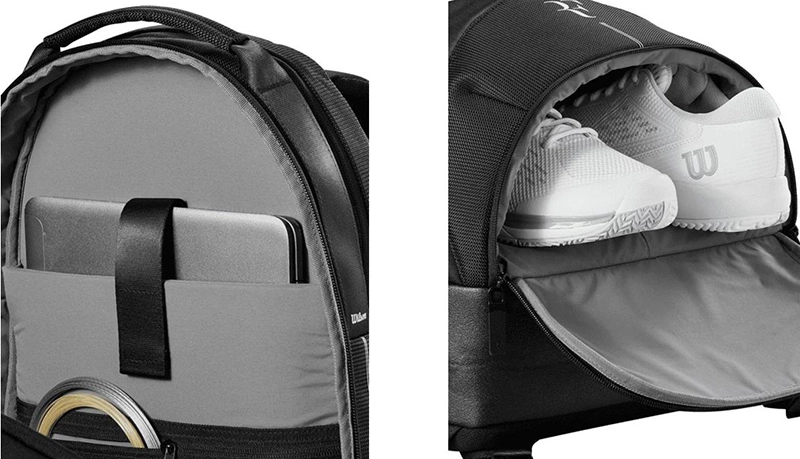Разные карманы в рюкзаке Wilson RF Backpack (Black)